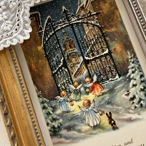 アンティークポストカード Noel クリスマス・新年 雪景色 天使 Ange