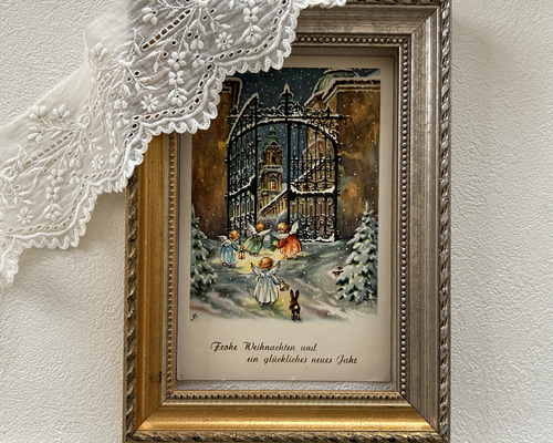 アンティークポストカード Noel クリスマス・新年 雪景色 天使 Ange