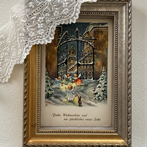 アンティークポストカード Noel クリスマス・新年 雪景色 天使 Ange