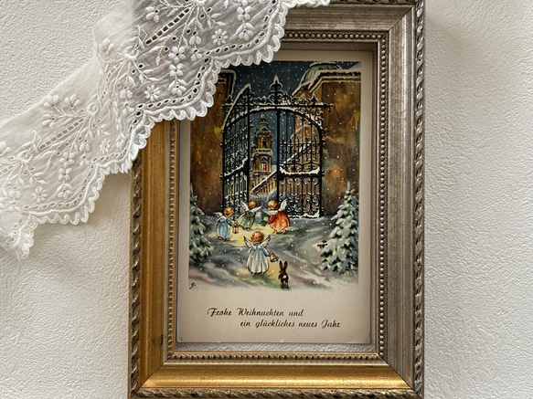 アンティークポストカード Noel クリスマス・新年 雪景色 天使 Ange