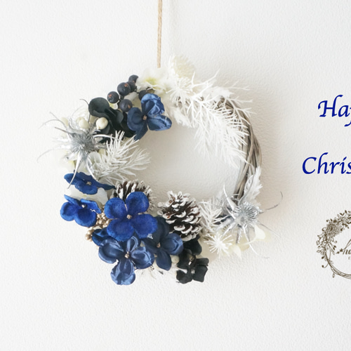 ギフトラッピング無料・1点物】雪夜のクリスマスリース〜ホワイト