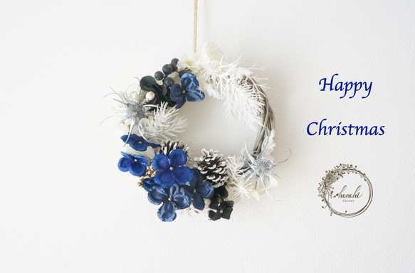 ギフトラッピング無料・1点物】雪夜のクリスマスリース〜ホワイト