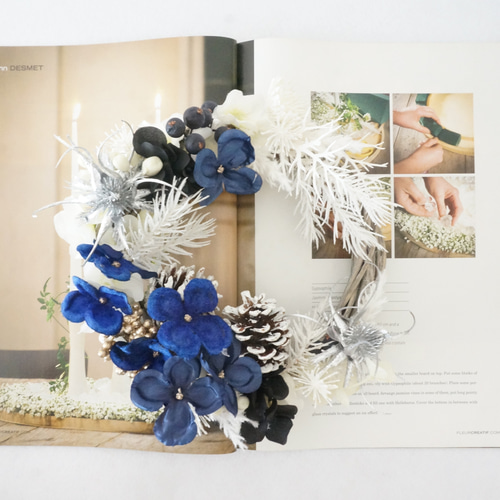 ギフトラッピング無料・1点物】雪夜のクリスマスリース〜ホワイト