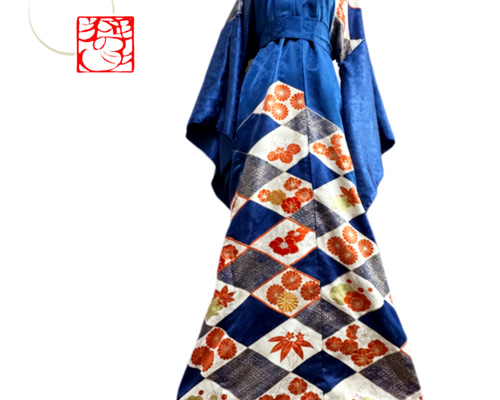 超ロング 振袖 着物リメイクドレス 和柄 ワンピース 着物袖ヒラヒラ 椿