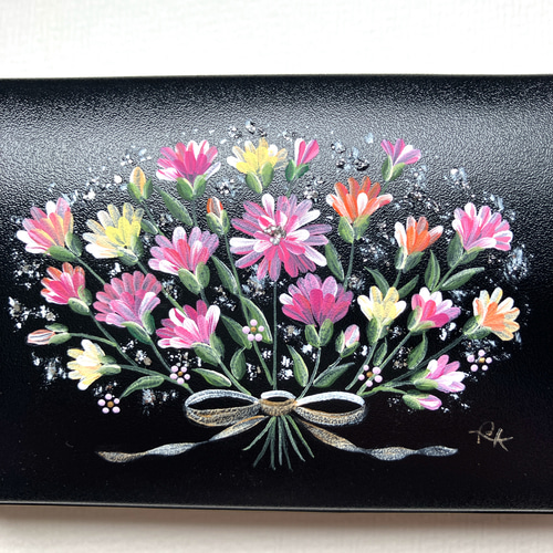 手描き カーネーション花束 メガネケース トールペイント 花柄 メガネ