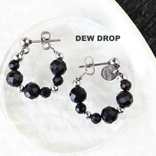 レディーブラック オニキスとステンレスのフープピアス 金属アレルギー