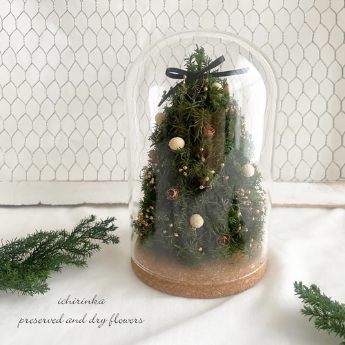 ガラスドームに閉じ込めた小さなクリスマスツリー ナチュラル