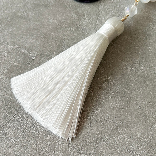 清楚な根付け】アクアクリスタル×ホワイトタッセル 和装小物 着物 帯