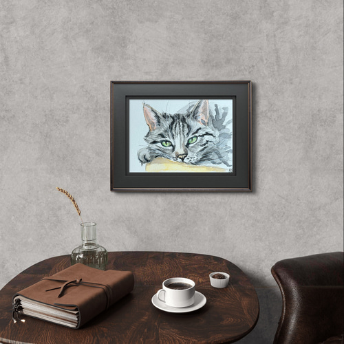 作家様 チーター ネコ科 絵画 水彩画 アート 手描きイラスト 原画 一点もの 水彩画修行8作目 猫と自然のモチーフを盛り込んだ 美しくて