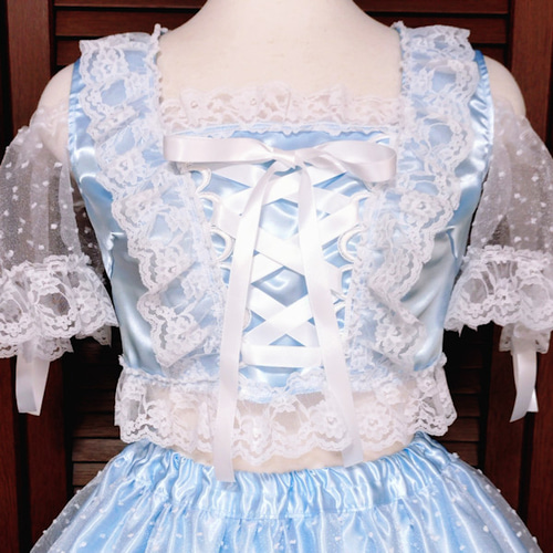 アイドル衣装 水色×白 水玉 編み上げリボン オリジナル ハンドメイド