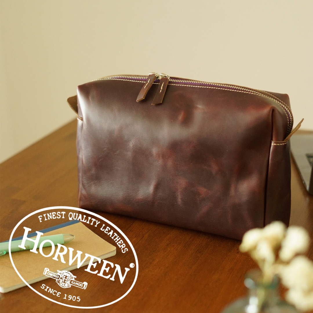 クロムエクセルレザー ポーチ ｜バーガンディ 本革 化粧ポーチ トラベルバッグ【サイズ・カラーオーダー可】