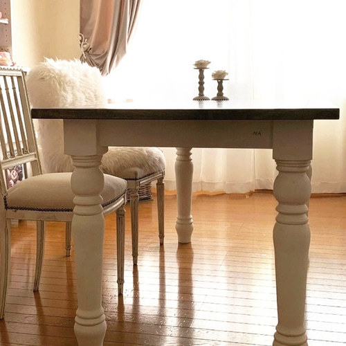 受注制作】ろくろ脚 ・テーブル・ ホワイト・シャビー・ ダイニング