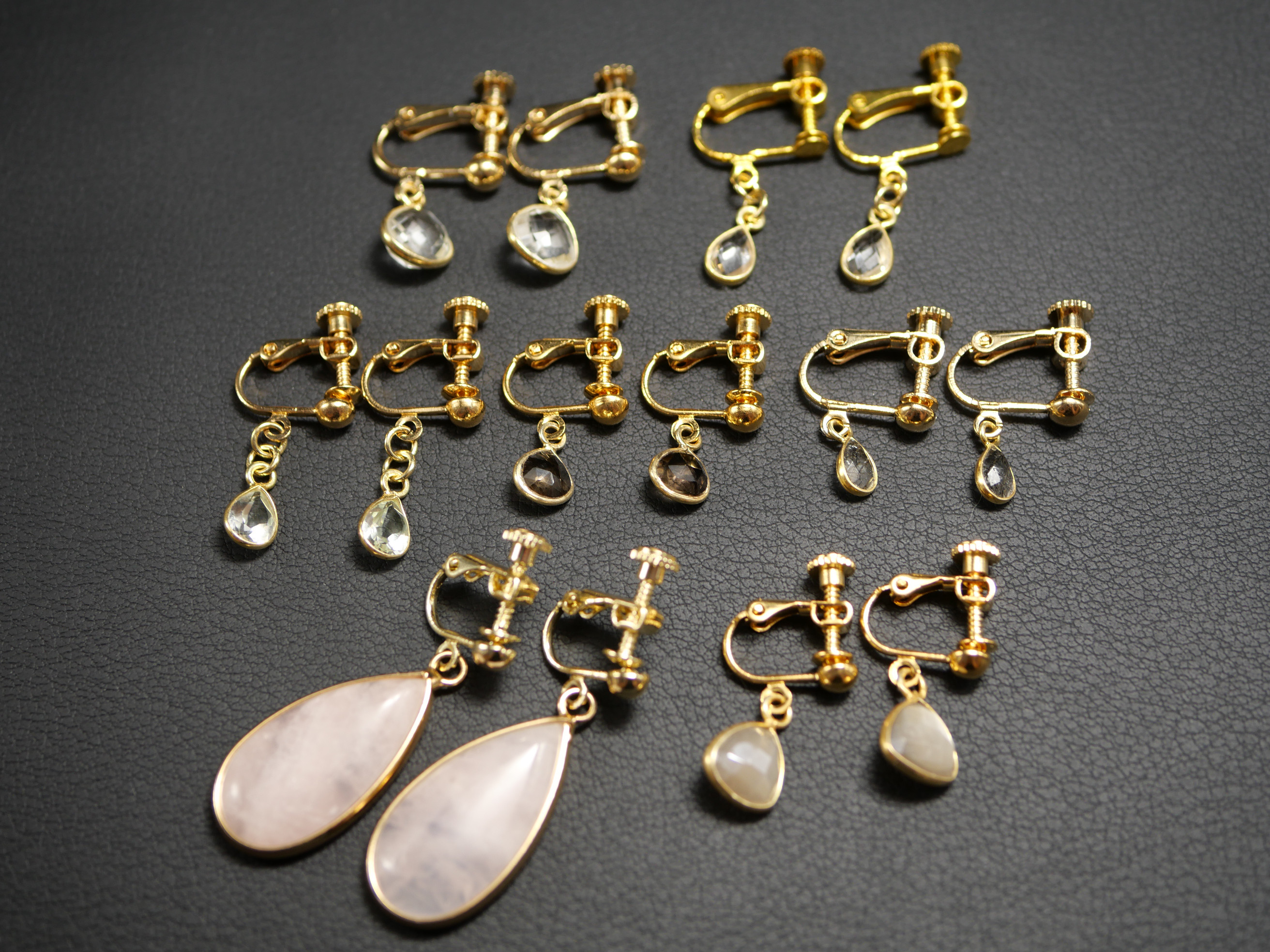 【福袋】枠留め天然石の１粒イヤリング　７点