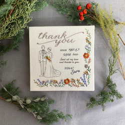 ウェルカムボード　リスとりんご刺繍　ウェディング　結婚式　名入れ 送料無料】リスとリンゴ刺繍の秋色ウェルカムボード（グリーン）結婚式