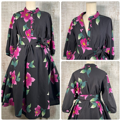 浴衣リメイク　フレンチ袖テントラインワンピース 2種類の反物浴衣立ち襟フレンチ袖テントラインワンピースM〜L