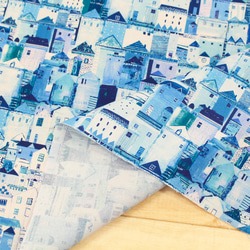 新色入荷！USA製『ROBERT-KAUFMAN　ロバート・カフマン　港町　青の家々 』～50㎝単位でカット～ 3枚目の画像