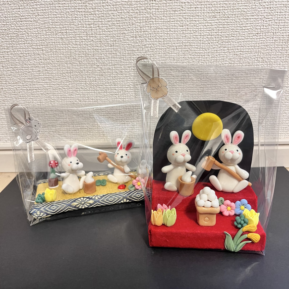 お月見うさぎ(樹脂粘土)粘土細工 3枚目の画像