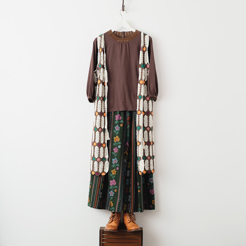 US古着☆【民族 エスニック フォークロア ミラー 刺繍 ロングフレアスカート】 秋のフォークロア♪チロリアン柄ロングスカート （25w-03