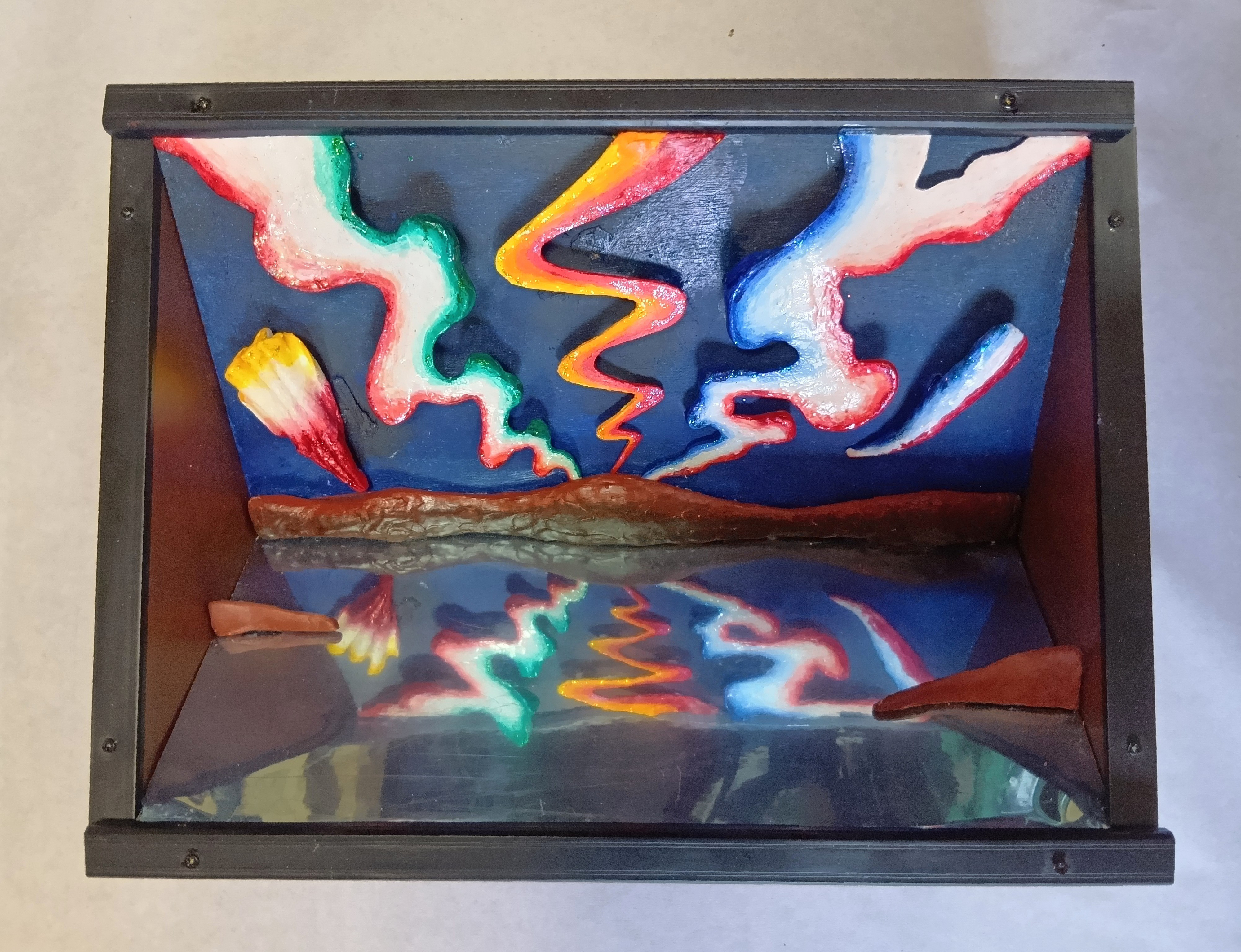 現代アート「イナリ湖の逆さオーロラ」（未来絵画） 未来アート「イナリ湖の逆さオーロラ」（クレイ絵画） 絵画 山川