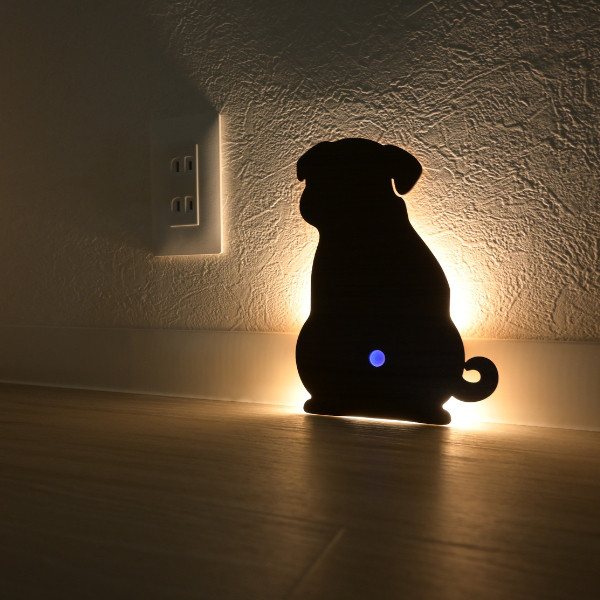人感センサー　ウォールライト　パグ　おすわり