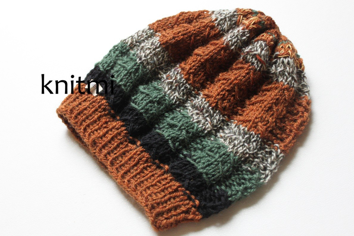 【しめつけない】耳もかくれて暖か 北欧ウール100% 北欧調ニット帽子★男女兼用★アースカラーミックス