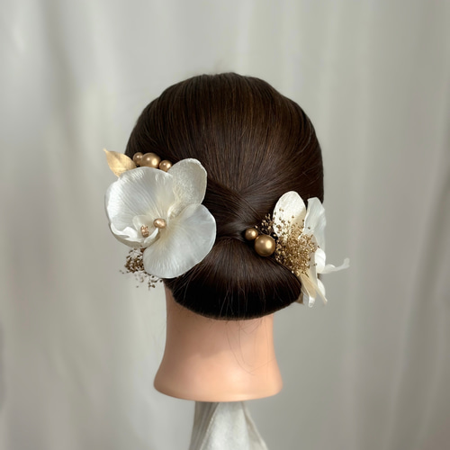 【☆*:.。.様】専用　髪飾り A424 つまみ細工 髪飾り オレンジ 卒業式 袴 結婚式 ドライフラワー