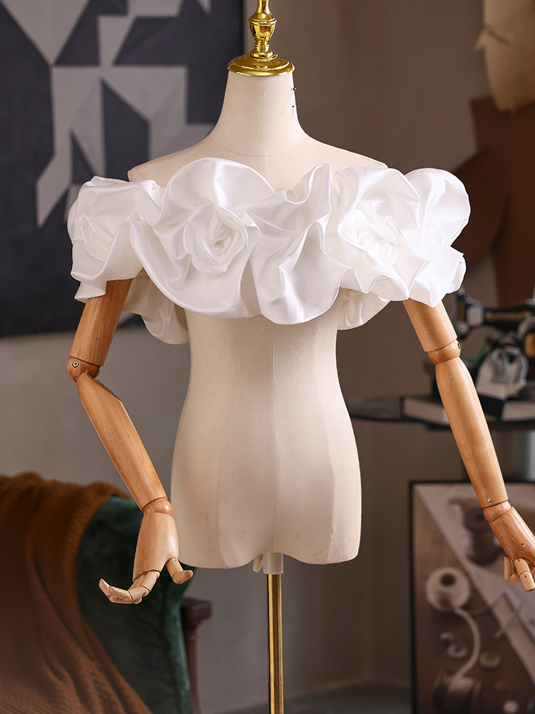 オフショルダー 白 サテン DIY 肩飾り ドレスアクセサリー パーティー ウェディングドレス AK043