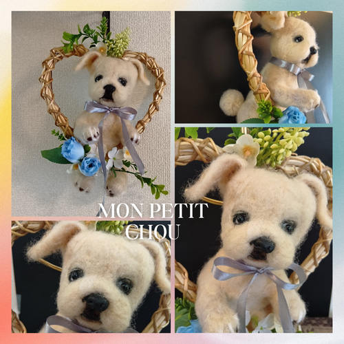 Akiの羊毛フェルト犬☆ペキニーズハートのリース☆dog【013】 羊毛