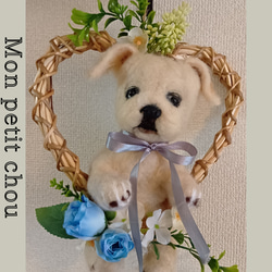 Akiの羊毛フェルト犬☆ペキニーズハートのリース☆dog【013