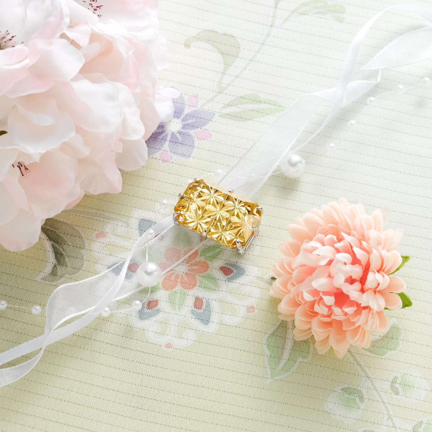 KILIKO　JEWELRY（東京切子）帯留め　"Mirrors”　麻乃葉　Citrine 66,550円