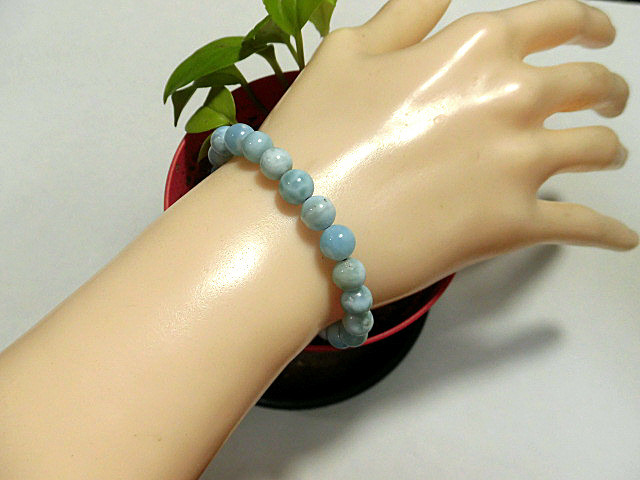 天然石 ラリマー(ペクトライト)7.3mm〜8.3mm玉ブレスレット 内周16.0cm 　　250720407