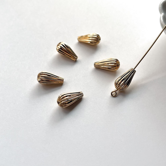 【6個】メタルビーズ＊メロン雫＊ゴールド 3枚目の画像