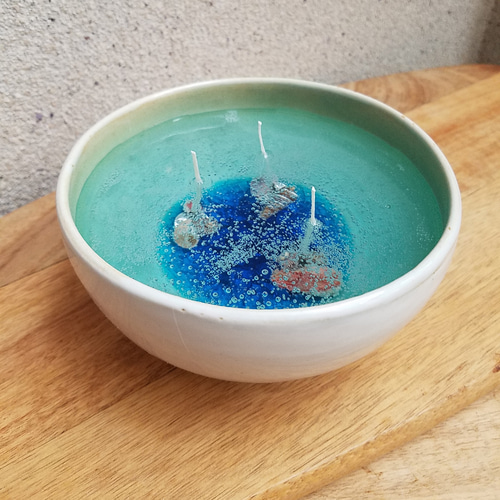 陶器のジェルキャンドル貝殻【海の灯】3芯☆XmasSALE1,500円OFF☆ 透明