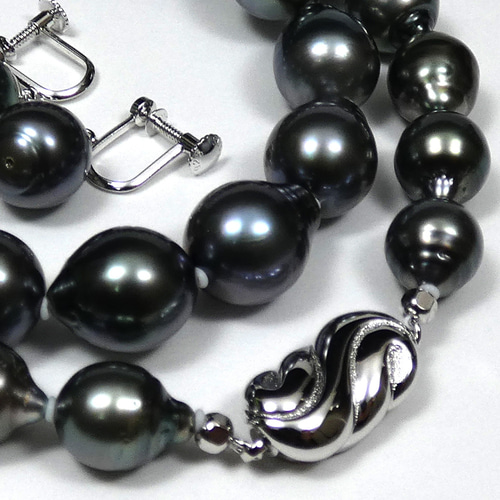 黒真珠 天然タヒチ黒蝶 グラデーションパールネックレス 約9.2～11.3mm