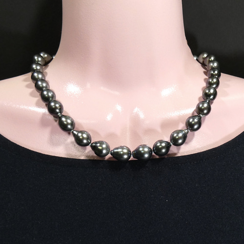 黒真珠 天然タヒチ黒蝶 グラデーションパールネックレス 約9.2～11.3mm
