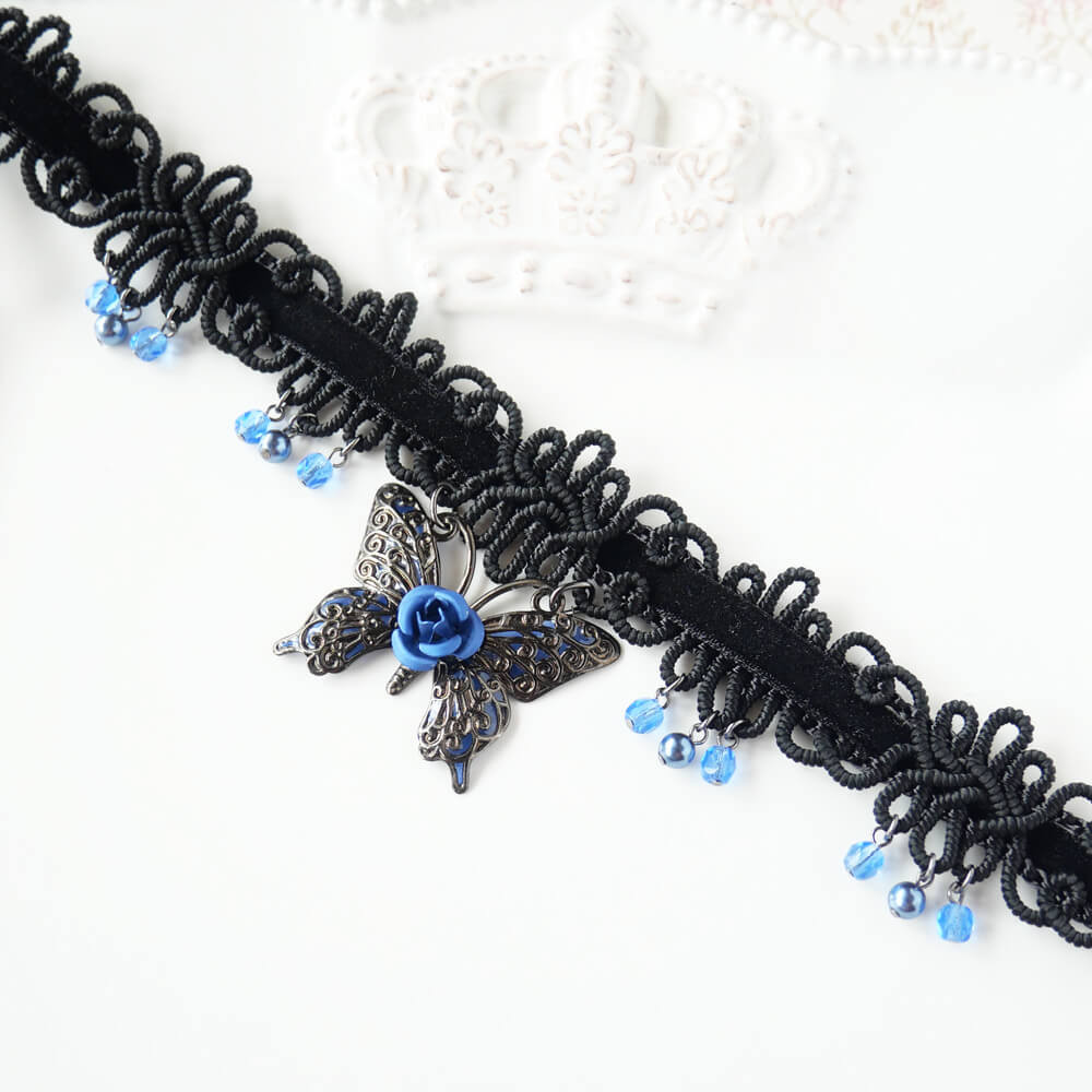 薔薇 蝶 ベルベット ブレード チョーカー ローズ ゴシック