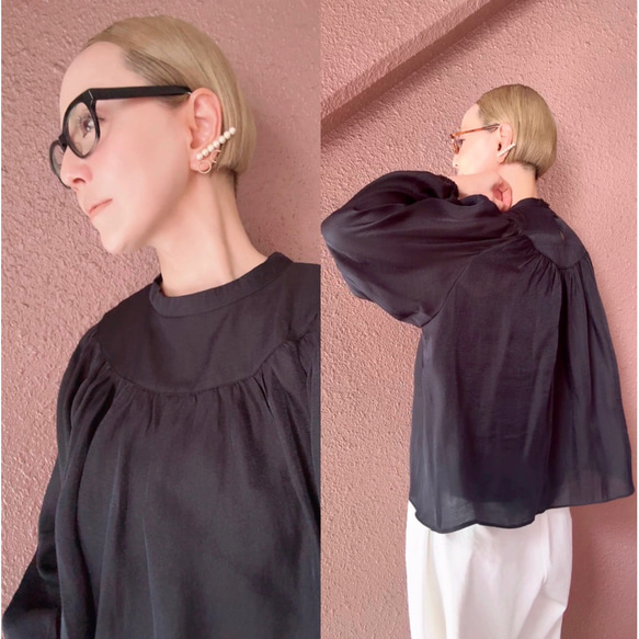 柔軟輕盈，略帶透明感❤️超輕且抗皺❤️聚攏上衣❤️適合日常穿著和正式場合❤️四季❤️珍珠黑 第1張的照片