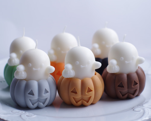 ハロウィンおばけとかぼちゃのミニキャンドル（全7色／取り外し可能