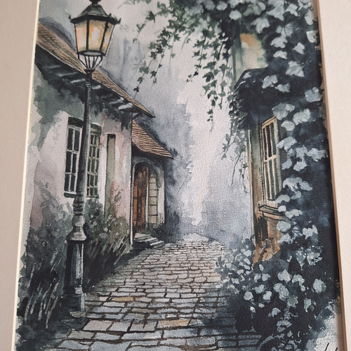 水彩画 石畳の静かな村 絵画 makochin 通販 19777975｜Creema(クリーマ