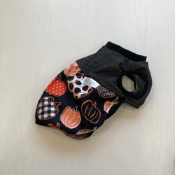 ハロウィン 犬服 タンクトップ かぼちゃ柄) 生成リブSサイズ