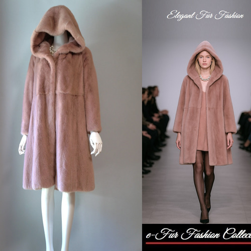 大人の余裕を漂わせて☆贅沢なフード付きオールドローズミンクコート