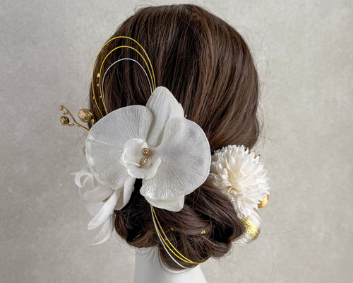 ホワイト胡蝶蘭髪飾り 胡蝶蘭 髪飾り 成人式髪飾り 和装髪飾り 結婚式
