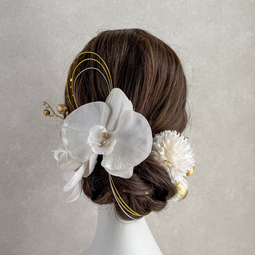 ホワイト胡蝶蘭髪飾り 胡蝶蘭 髪飾り 成人式髪飾り 和装髪飾り 結婚式