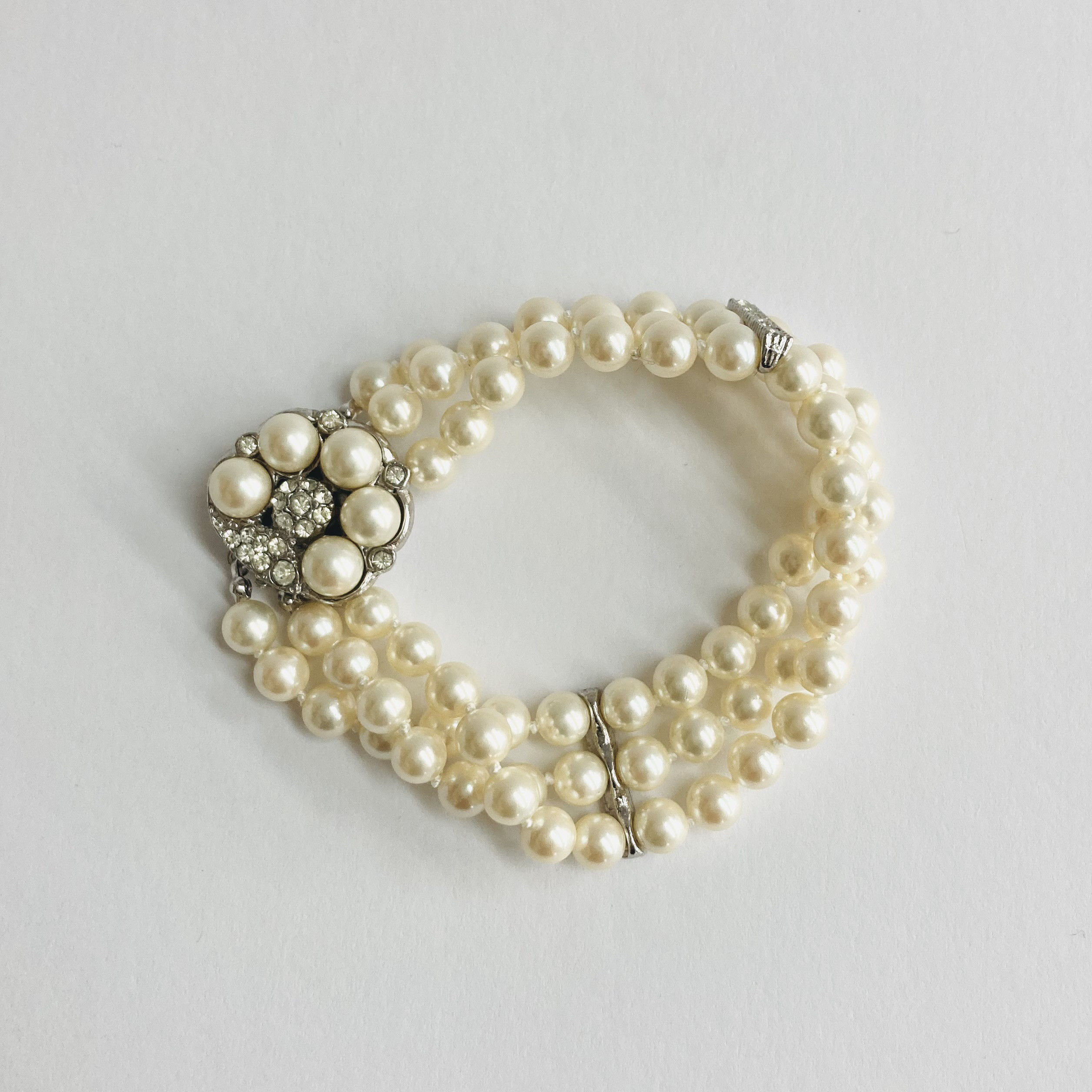 【vintage】貝パール3連ブレスレット/約6.5mm約20cm/クリームツートン/R/made in japan