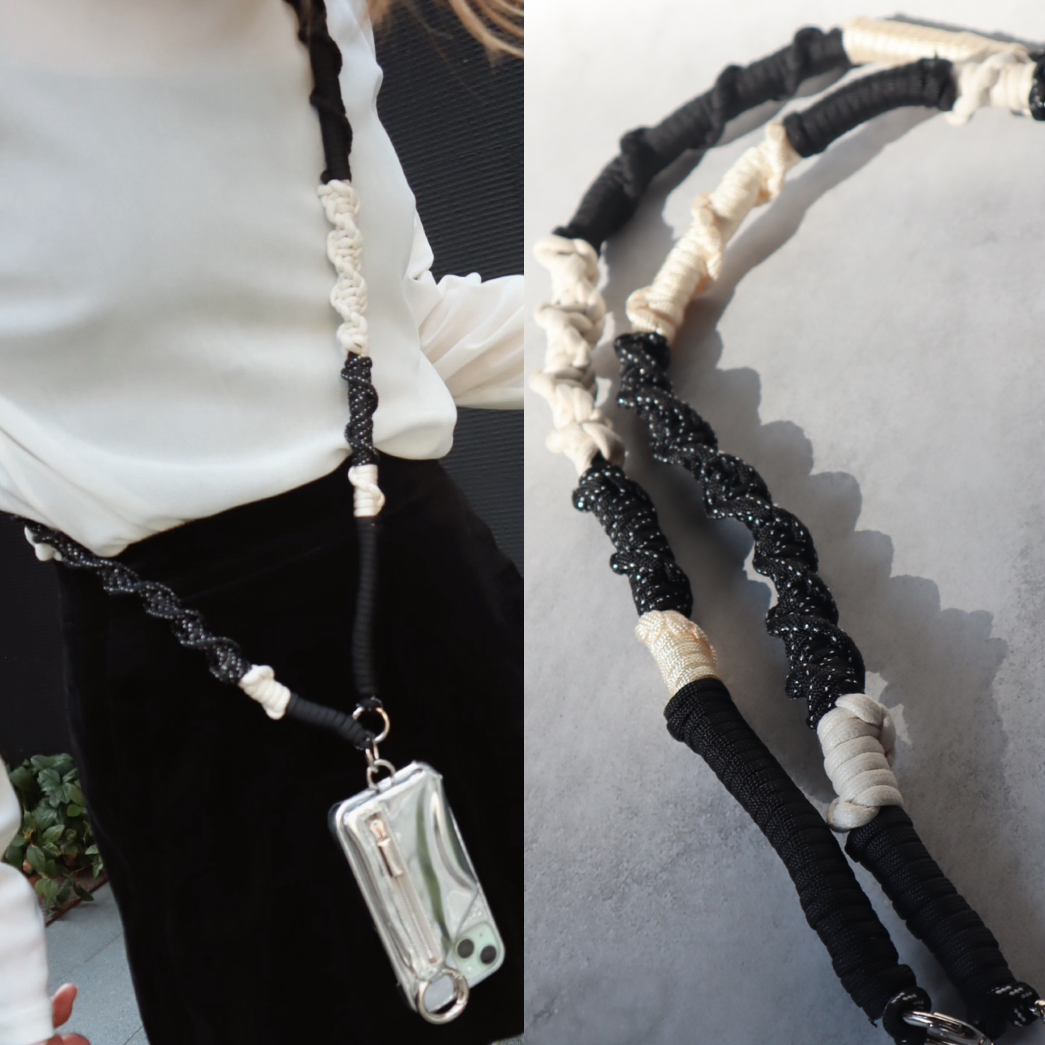 ◼︎スマホショルダーストラップ◼︎《ブラックスパーク》 パラコードストラップ