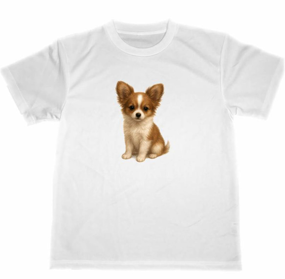 パピヨン　ドライ　Tシャツ　子犬　仔犬　DOG　フレブル　グッズ　Papillon　T-shirt 1枚目の画像