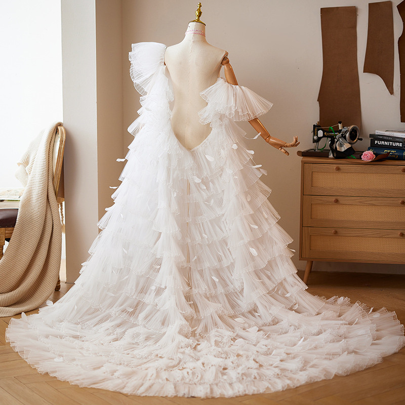 ケープ トレーン 裾引き 白 豪華 DIY 肩飾り アクセサリー パーティー ウェディングドレス DTY146