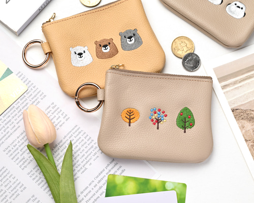 リング付ポーチ 【 シュリンクレザー 刺繍 】 スマートキーケース