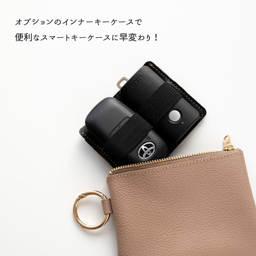 リング付ポーチ 【 シュリンクレザー 刺繍 】 スマートキーケース