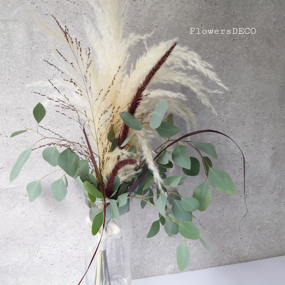 パンパス＆ユーカリ＆秋の草花【スワッグ＆花束】受注製作・期間限定